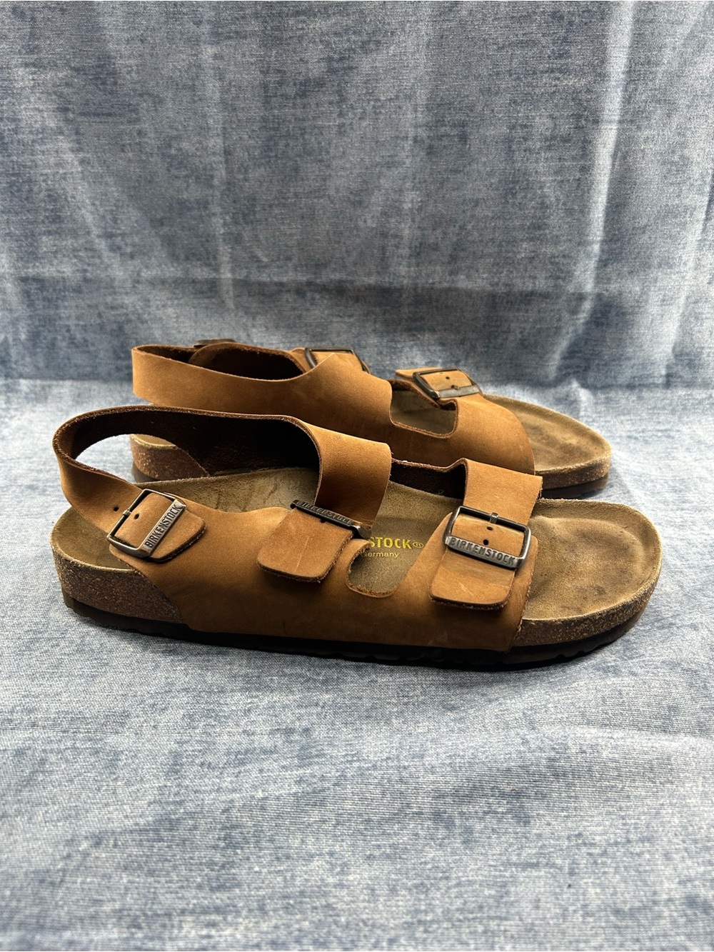Birkenstock Milano buckle sandals oiled leather backstrap men’s sz 44R tan